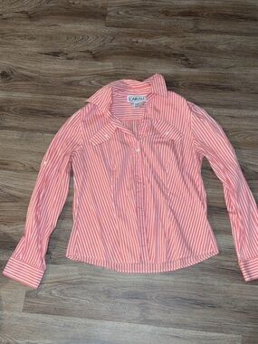 Carlisle Coral and White Striped Button-Front Shirt